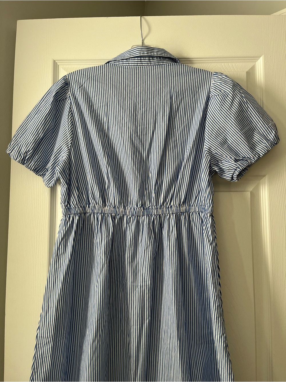J. Crew Blue and White Striped Puff-Sleeve Shirt Dress with Drawstring - Picture 5 of 11